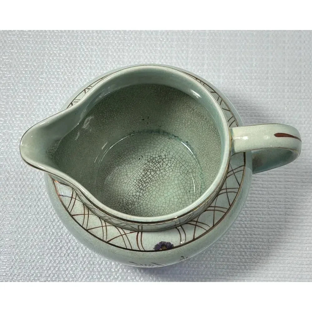 Vintage Adams Calyx Ware REGENT Pitcher 4 1/4”Creamer Aqua Purple Flower England